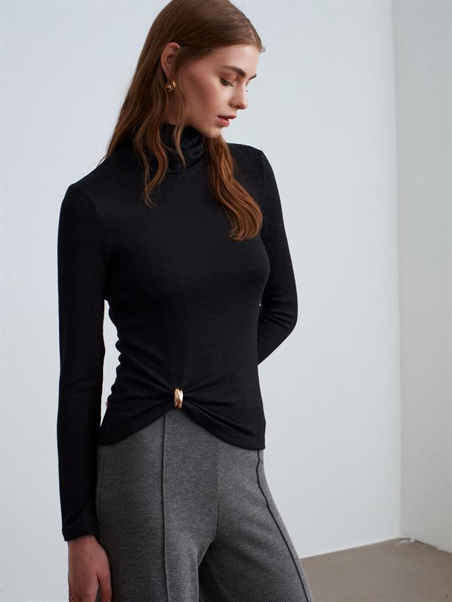 Aksesuar Detaylı Balıkçı Triko 32202 Siyah