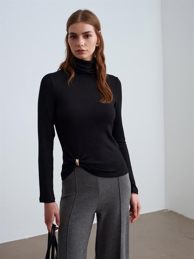 Aksesuar Detaylı Balıkçı Triko 32202 Siyah