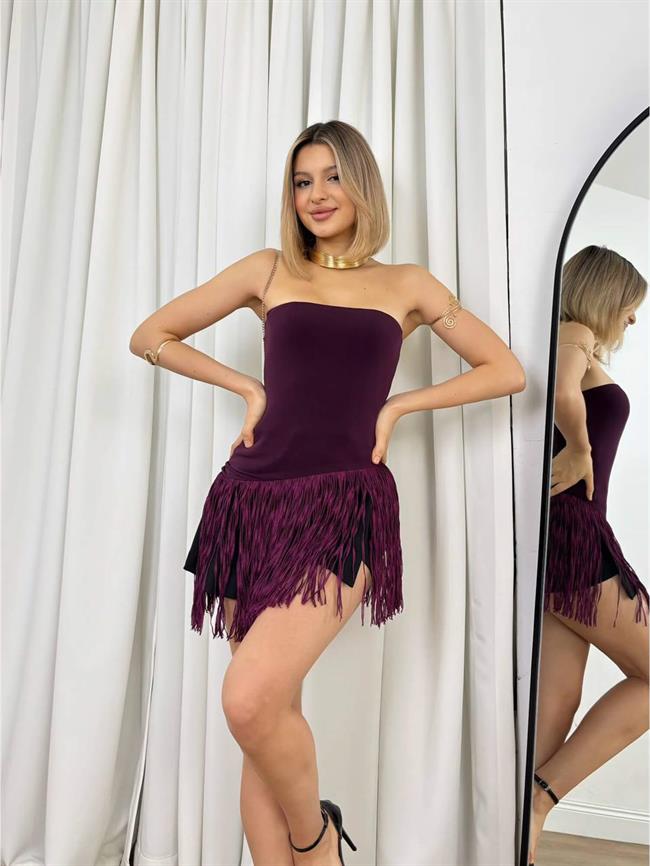 Altı Saçaklı Etek 20188 Mor