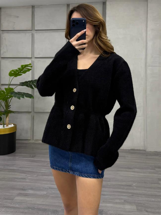 Angora Yaka V Yaka Ceket 140395 Siyah