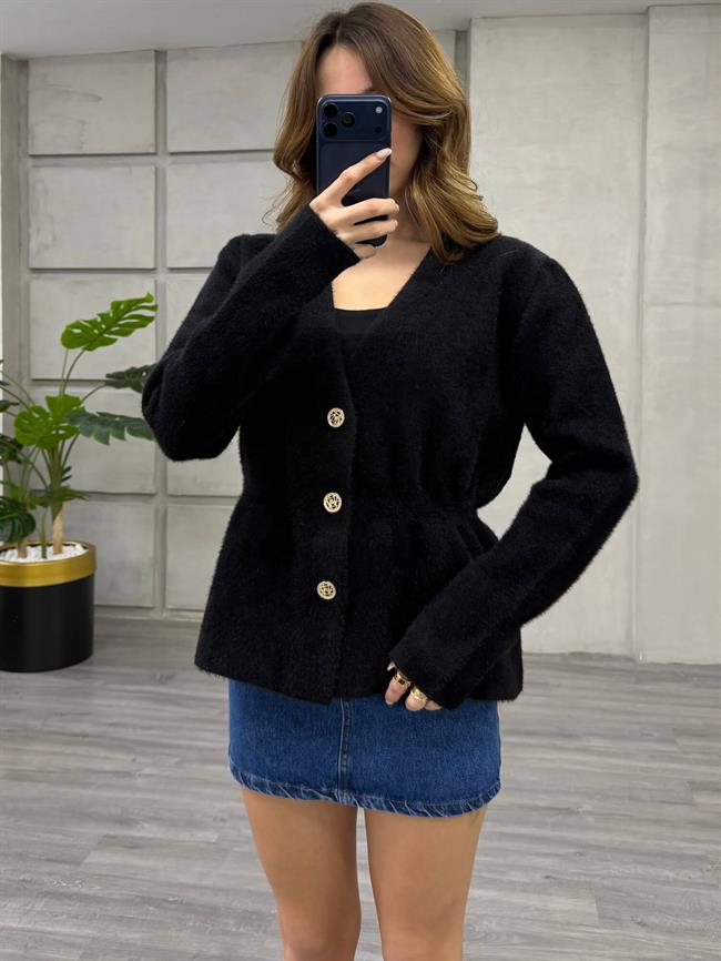 Angora Yaka V Yaka Ceket 140395 Siyah