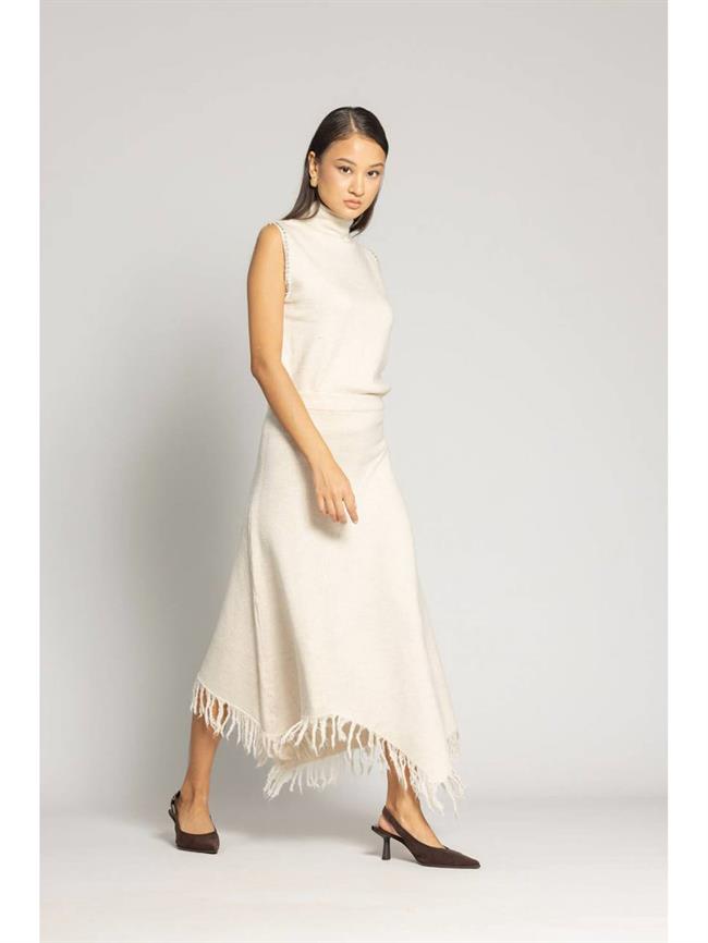 Asimetrik Triko Etek 4652 Taş