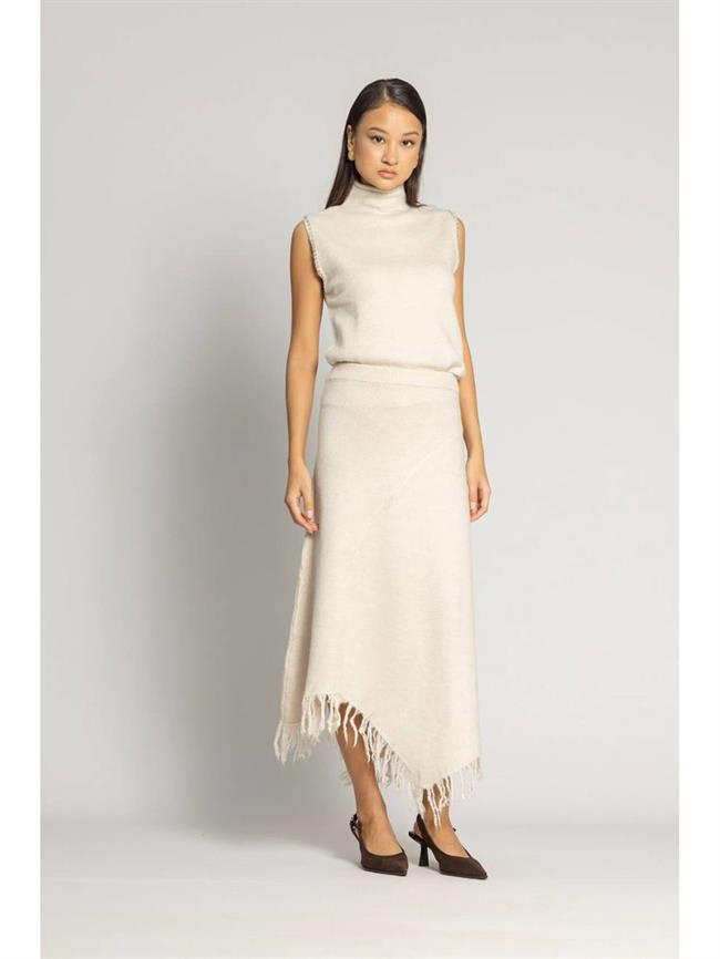 Asimetrik Triko Etek 4652 Taş