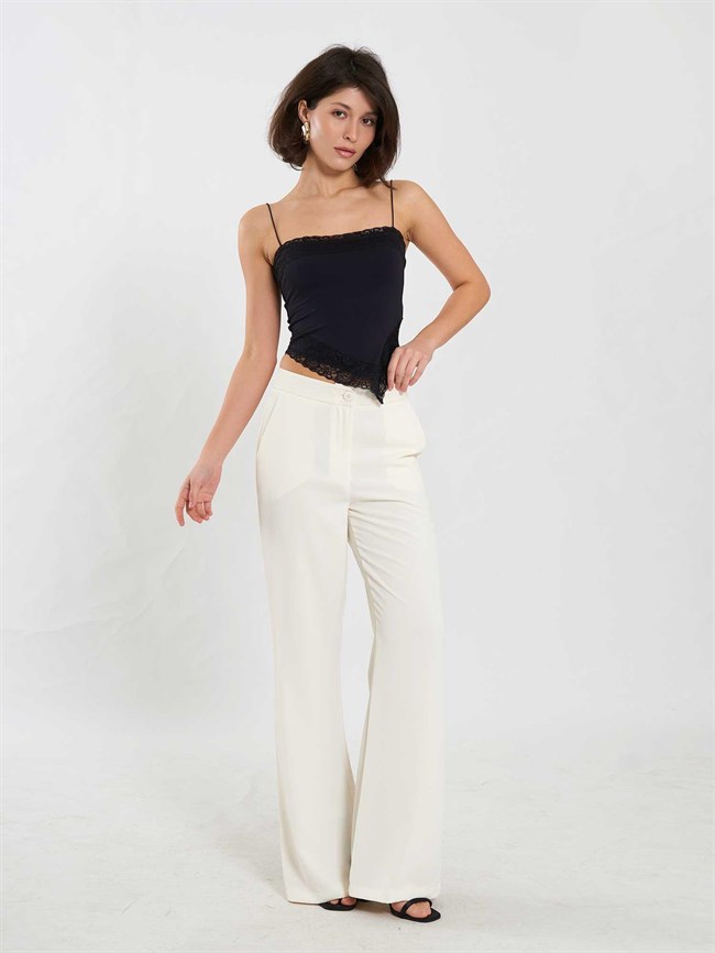 Askılı Asimetrik Dantel Detaylı Bluz 071904 Siyah