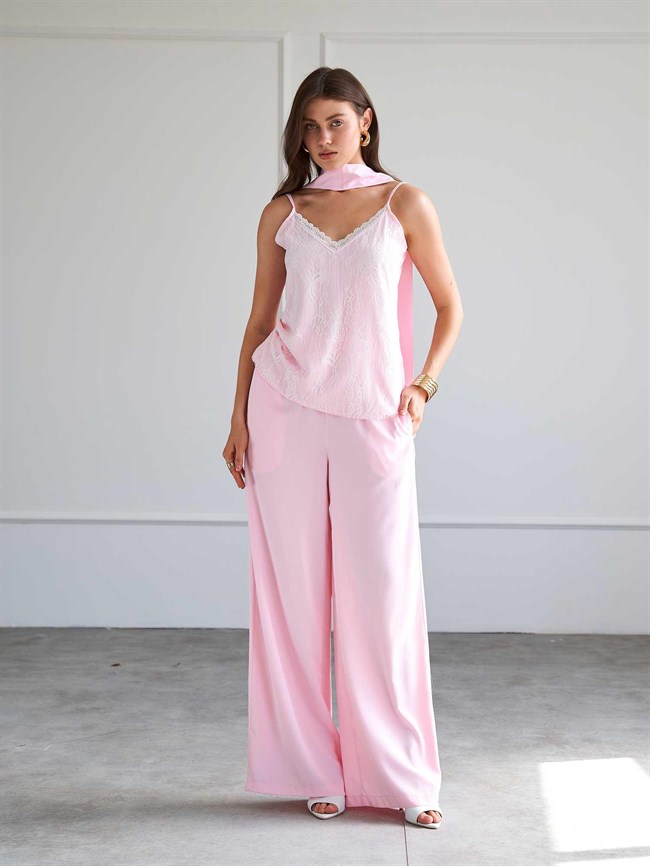 Askılı Dantel Garnili Bluz 071931 Pembe