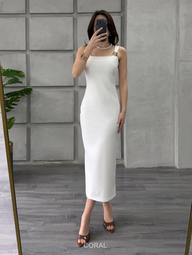 Askısı Aksesuarlı Elbise 18276 Beyaz