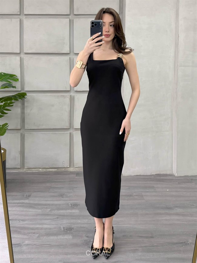 Askısı Aksesuarlı Elbise 18276 Siyah