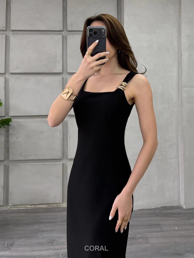 Askısı Aksesuarlı Elbise 18276 Siyah