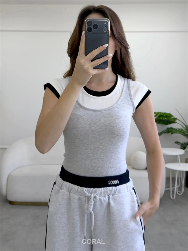 Atlet Detaylı Katmanlaı Tişört TSH02268 Açık Gri