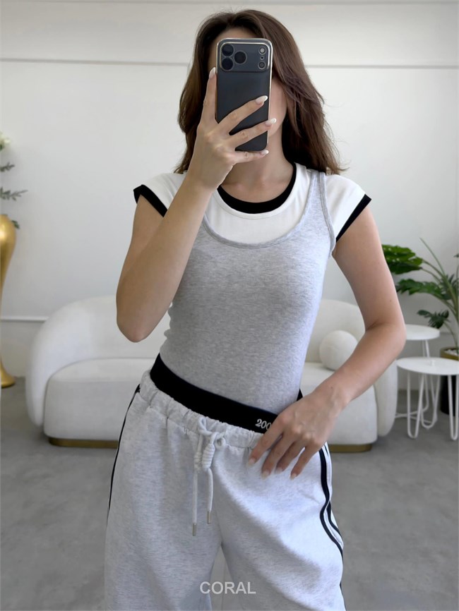 Atlet Detaylı Katmanlaı Tişört TSH02268 Açık Gri