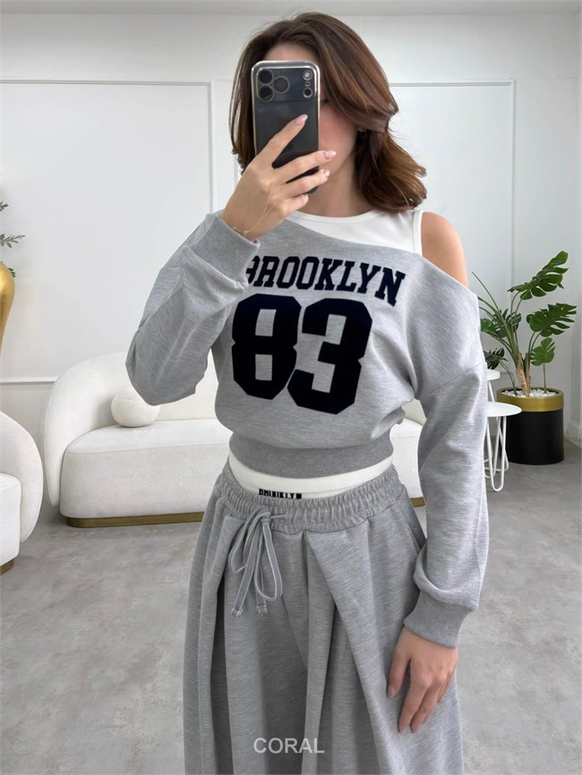 Atlet Detaylı Yazılı Kısa Sweatshirt SWT02438 Gri
