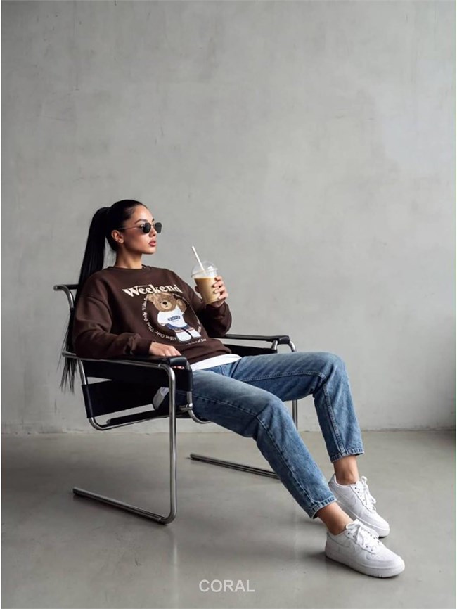 Ayıcık Baskılı SweatShirt 5925 Kahve