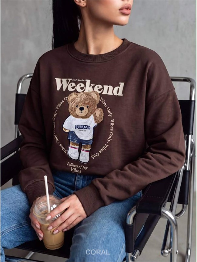 Ayıcık Baskılı SweatShirt 5925 Kahve