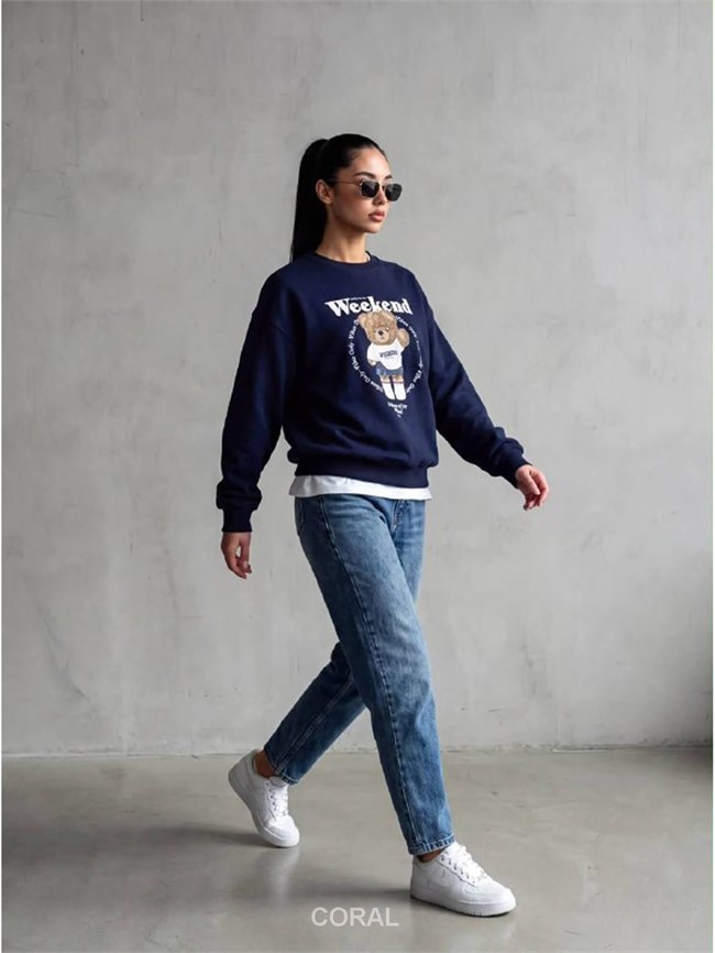 Ayıcık Baskılı SweatShirt 5925 Lacivert