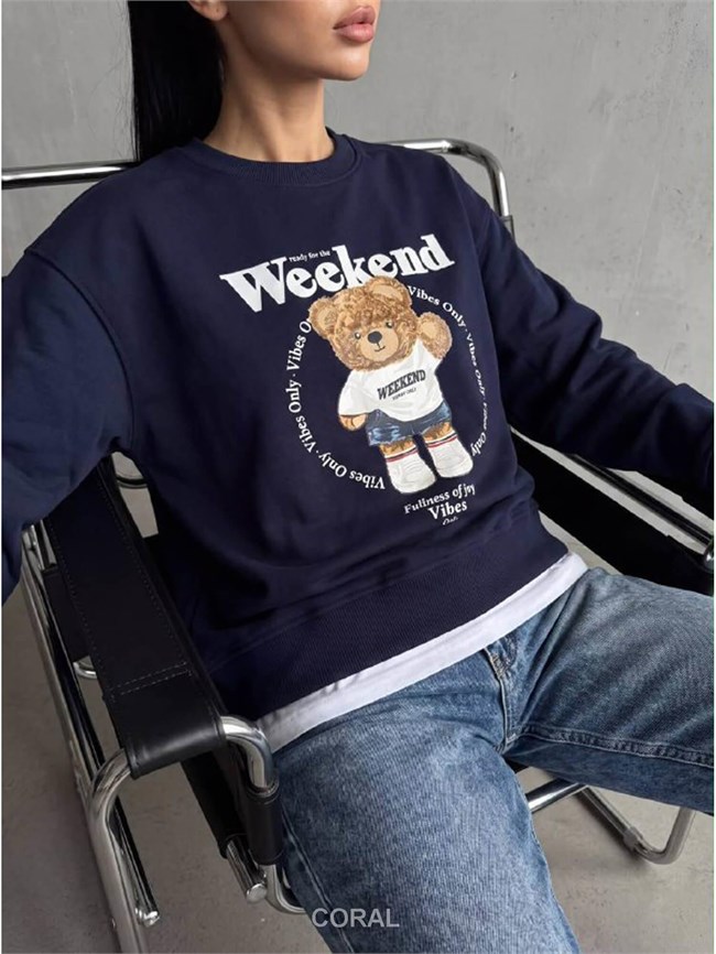 Ayıcık Baskılı SweatShirt 5925 Lacivert