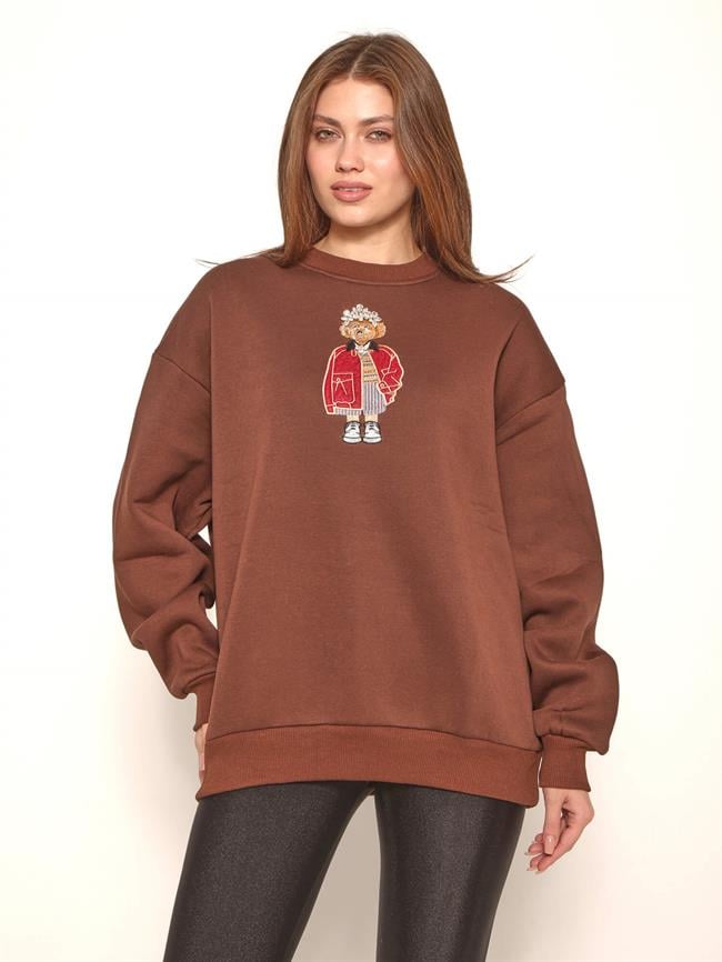 Ayıcık Nakışlı Sweatshirt 36910 Kahve