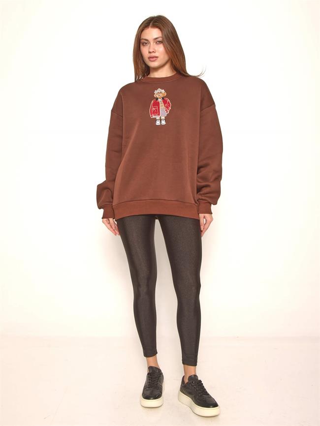 Ayıcık Nakışlı Sweatshirt 36910 Kahve