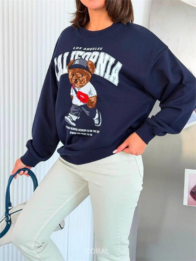 Ayıcık Yazılı SweatShirt 5919 Lacivert