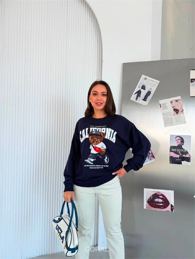 Ayıcık Yazılı SweatShirt 5919 Lacivert