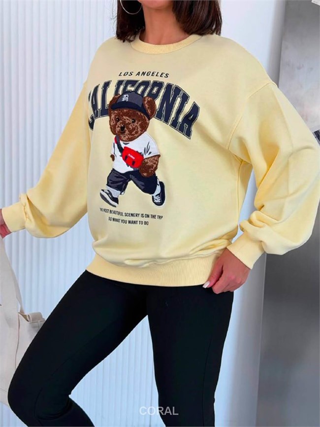 Ayıcık Yazılı SweatShirt 5919 Sarı