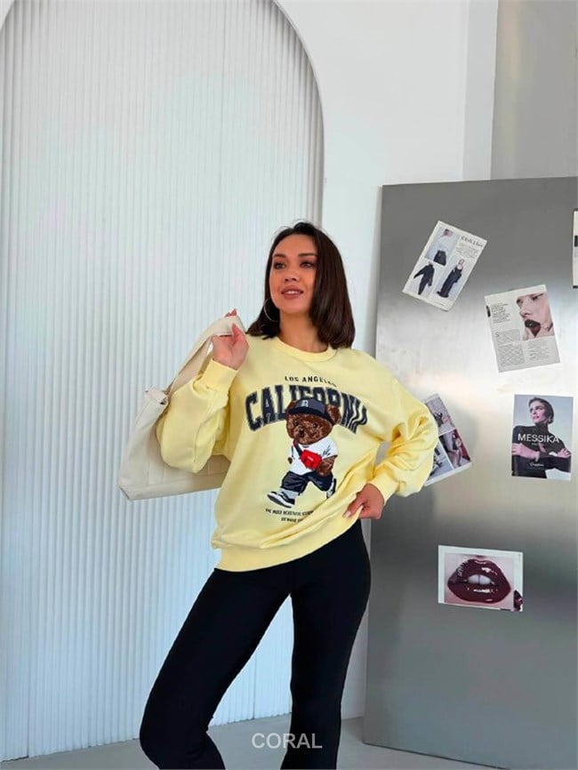 Ayıcık Yazılı SweatShirt 5919 Sarı