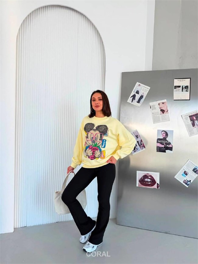 Ayıcık Yazılı SweatShirt 5919 Sarı