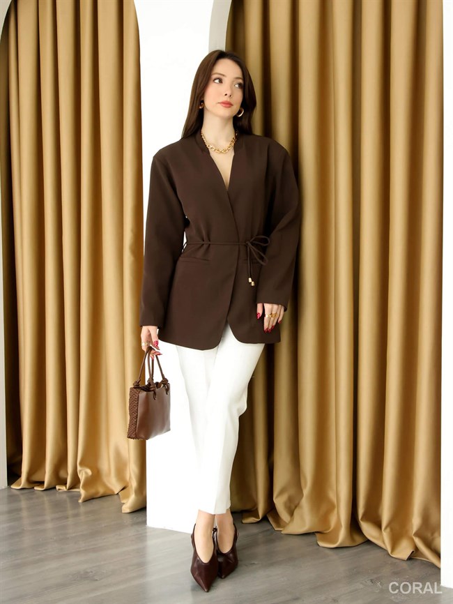 Bağcık Kemerli Ceket 9702 Kahve