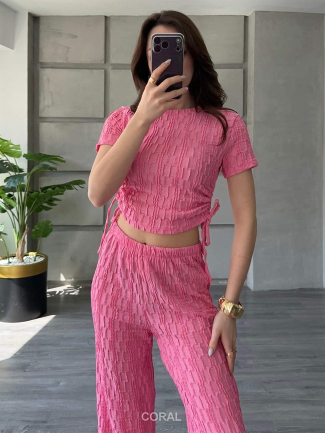Bağcıklı Bluzlu Gipeli Takım 15231 Pembe