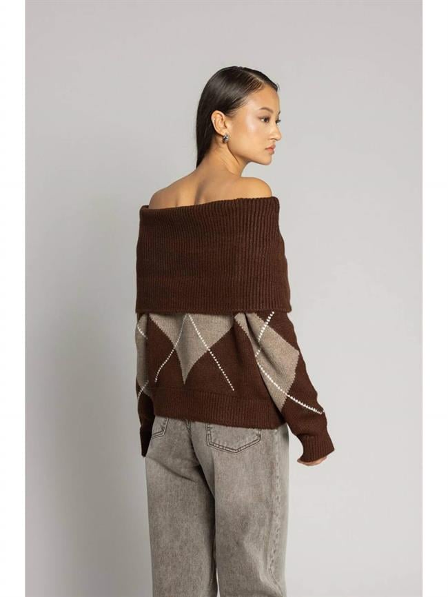 Baklava Desenli Kazak 4664 Kahve