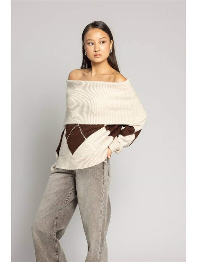 Baklava Desenli Kazak 4664 Taş