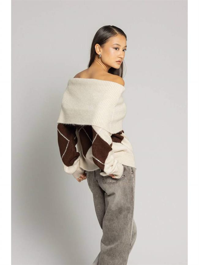 Baklava Desenli Kazak 4664 Taş