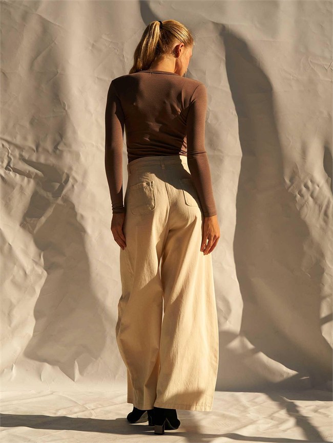 Barrel Kesim Gabardin Pantolon 031737 Krem