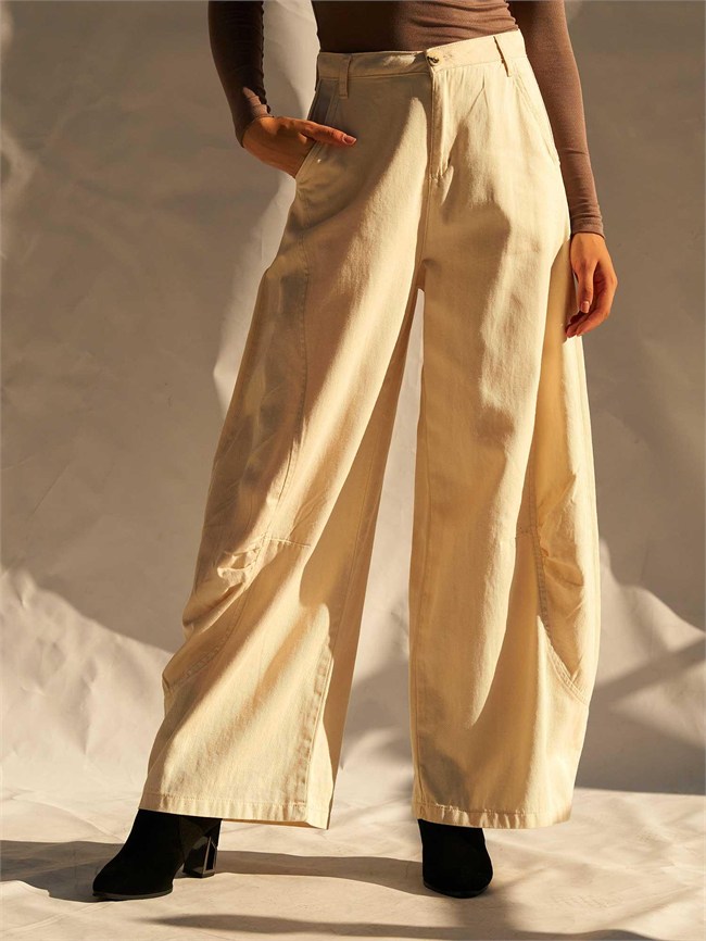 Barrel Kesim Gabardin Pantolon 031737 Krem