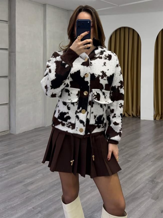 Batik Desenli Kapüşonlu Hırka 140547 Vanilya