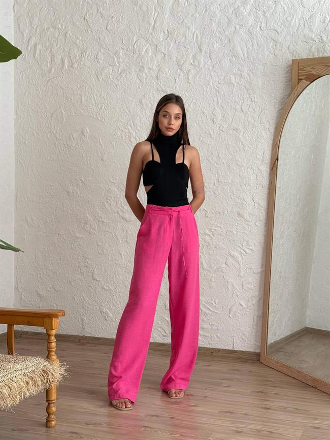 Beli Bağcıklı Pantolon 11422 Fuşya