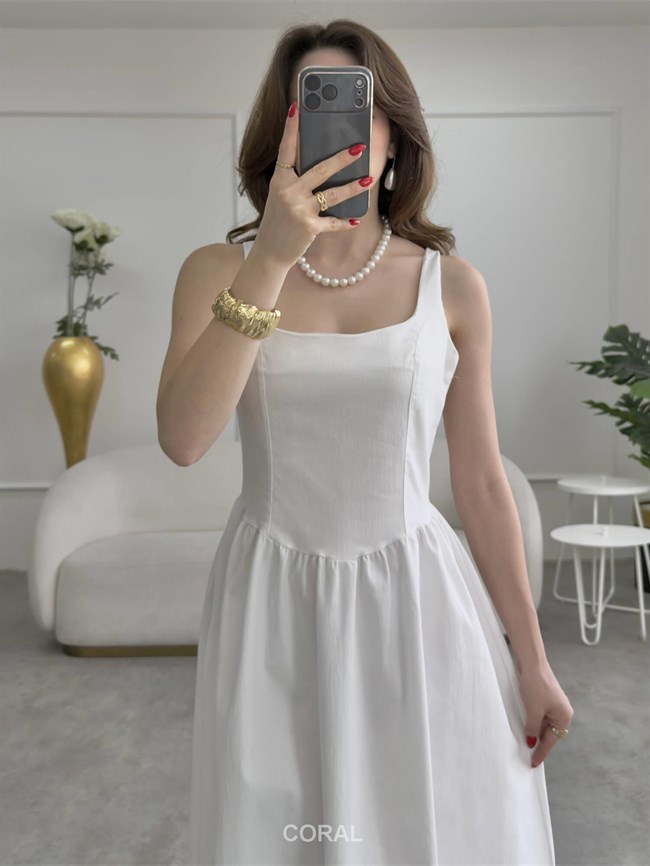 Beli Büzgülü Askılı Elbise 12066 Beyaz