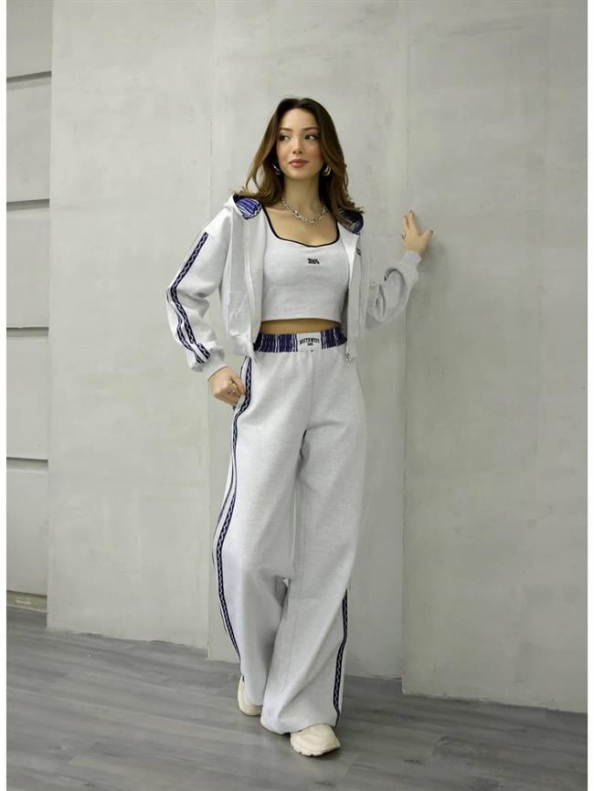 Beli Çizgili Yanları Şeritli Pantolon Pnt00811 Gri