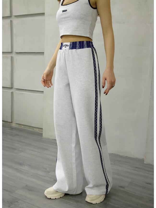 Beli Çizgili Yanları Şeritli Pantolon Pnt00811 Gri