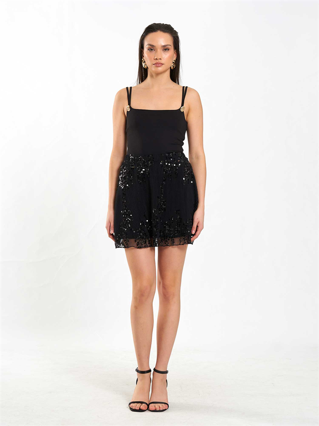 Beli Lastikli Pullu Payet Etek 041183 Siyah