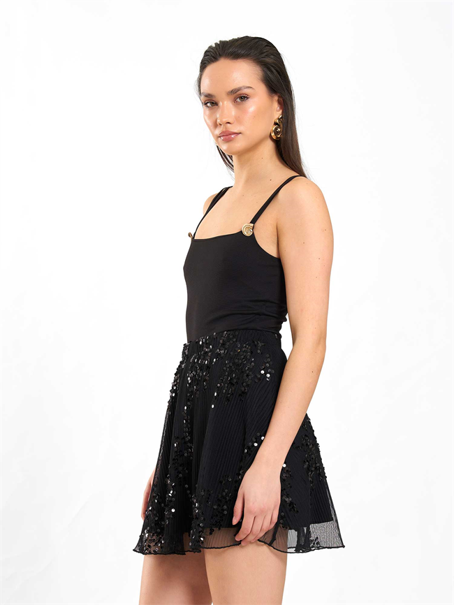 Beli Lastikli Pullu Payet Etek 041183 Siyah