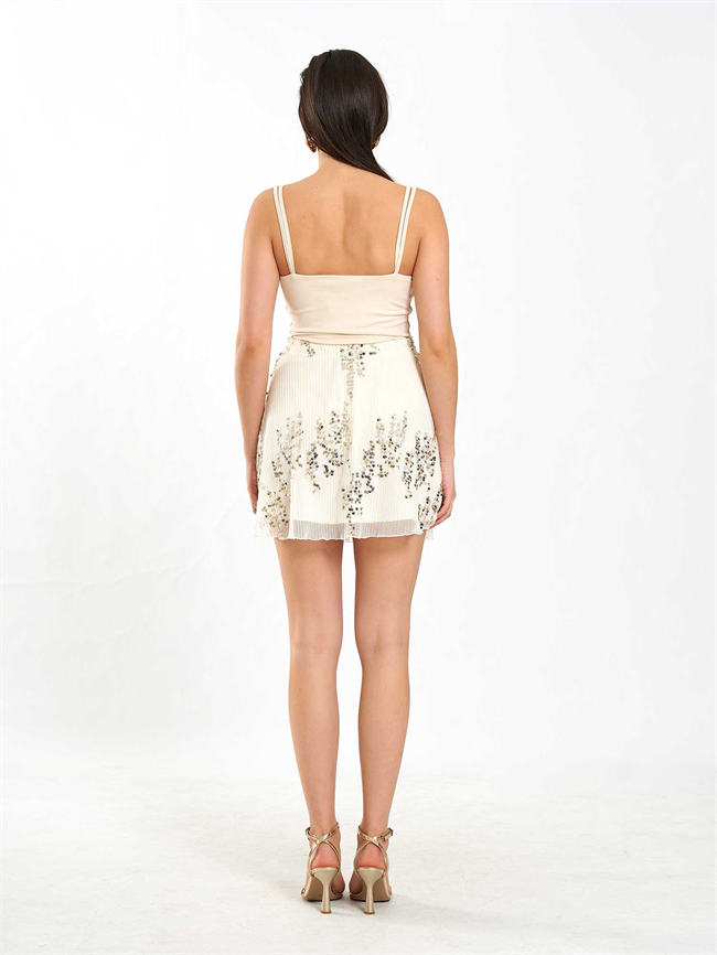 Beli Lastikli Pullu Payet Etek 041183 Ekru