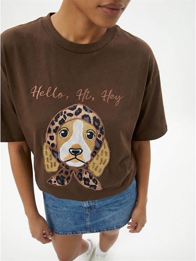 Bereli Köpek Baskılı Tişört 7526 Kahve