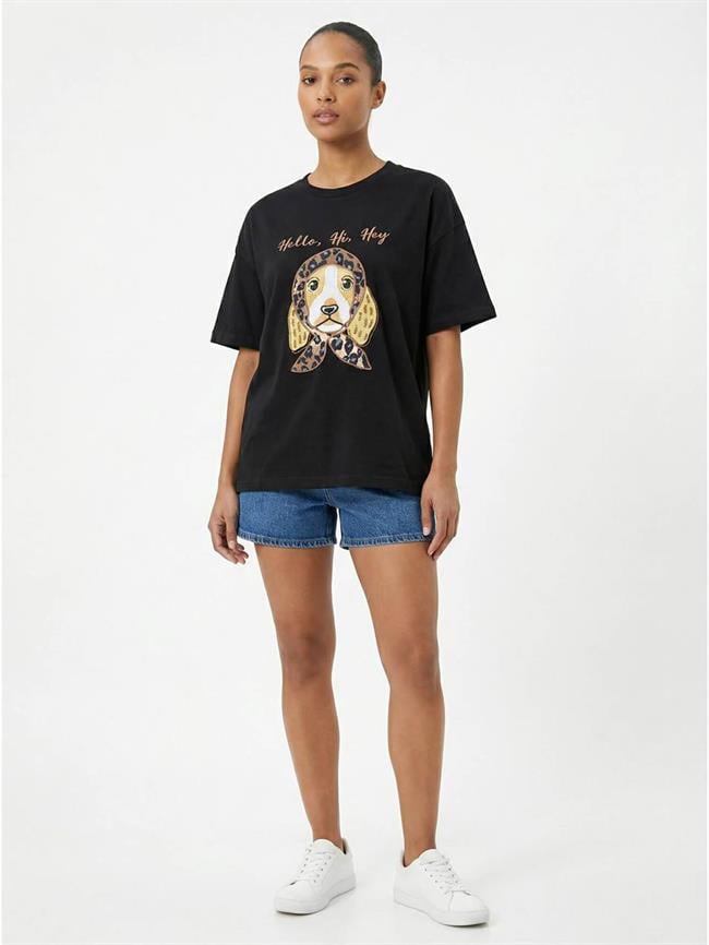 Bereli Köpek Baskılı Tişört 7526 Siyah