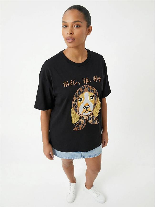 Bereli Köpek Baskılı Tişört 7526 Siyah