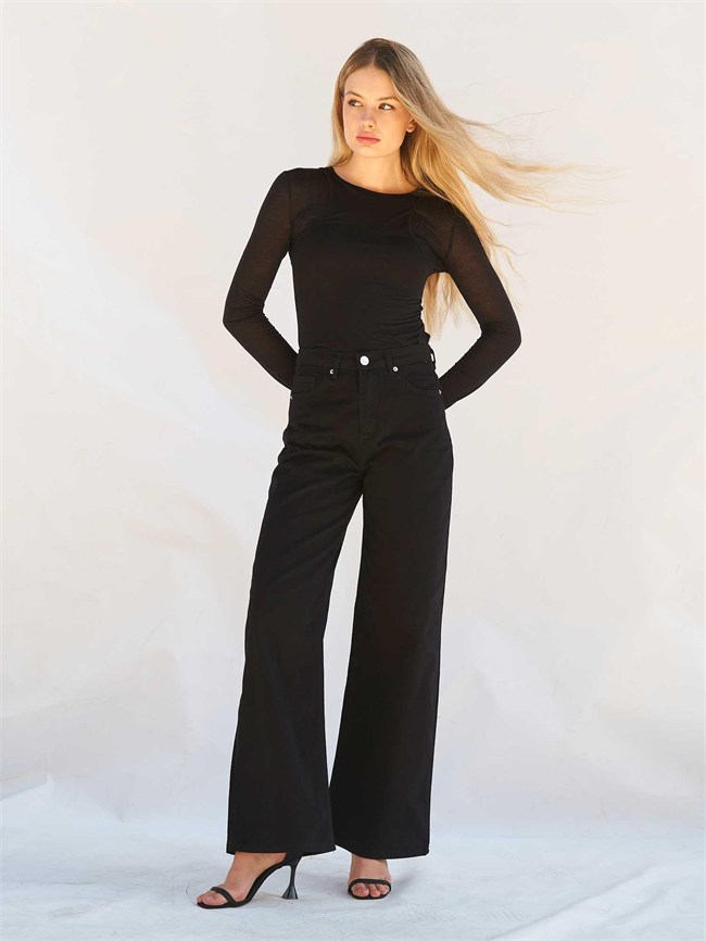 Beş Cepli Tensel Pantolon Palazzo 031725 Siyah