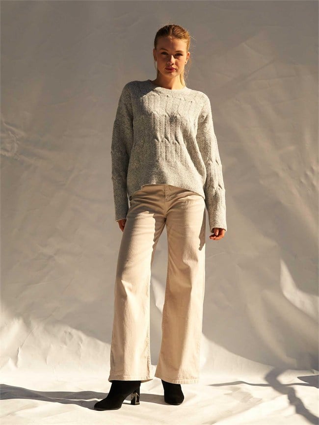Beş Cepli Tensel Pantolon Palazzo 031725 Gri