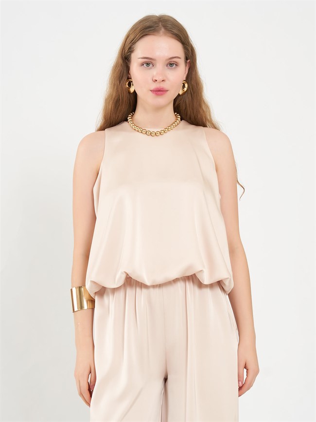 Bisiklet Yaka Balon Bluz 071853 Bej