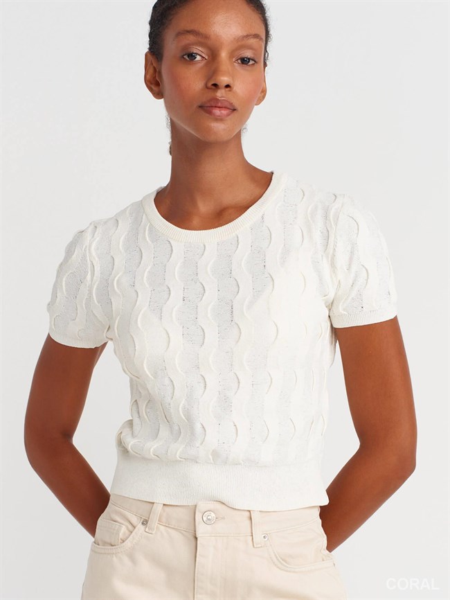 Bisiklet Yaka Bluz 10788 Ekru