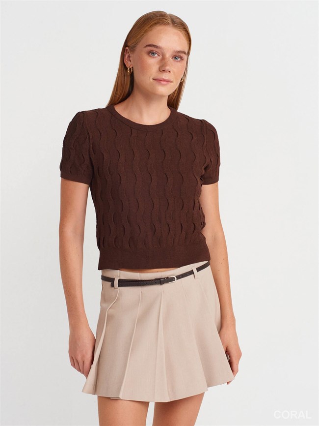 Bisiklet Yaka Bluz 10788 Kahve