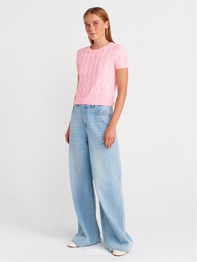 Bisiklet Yaka Bluz 10788 Pembe